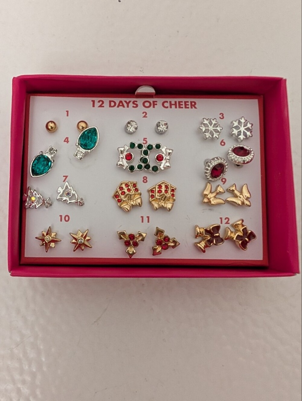 Avon's Studio 1886 12-Pair Holiday Earring Set - Gold with Green & Red Accents